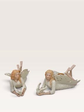 Dillards 2 Porcelain Angel & Dove Candle Holders White & Gold Trim Christmas